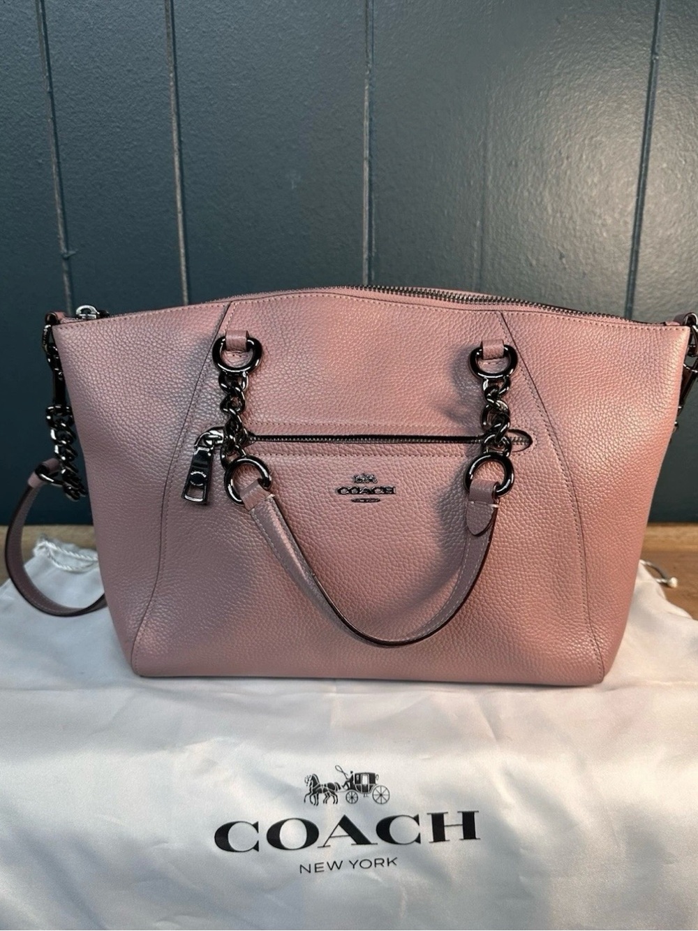 Coach Lexy 59501 Blush Pebbled Leather Chain Tote Crossbody Dust Bag EUC - Picture 2 of 10